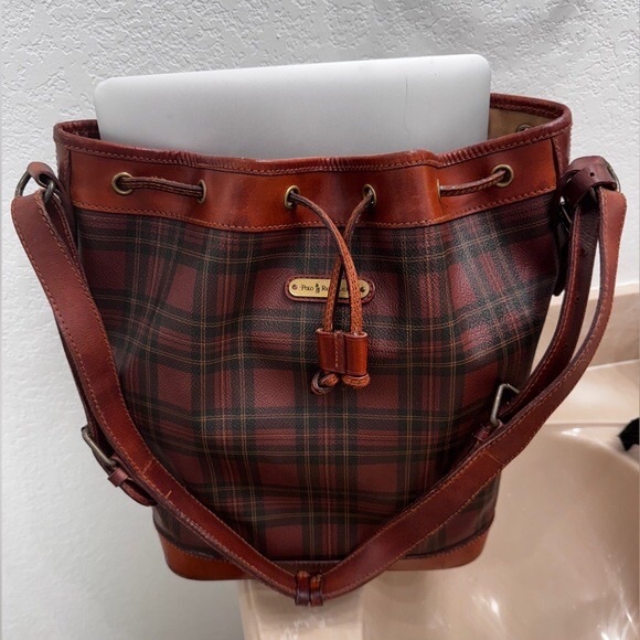 Ralph Lauren Plaid Shoulder Bag - Brown and Red - Picture 1 of 7